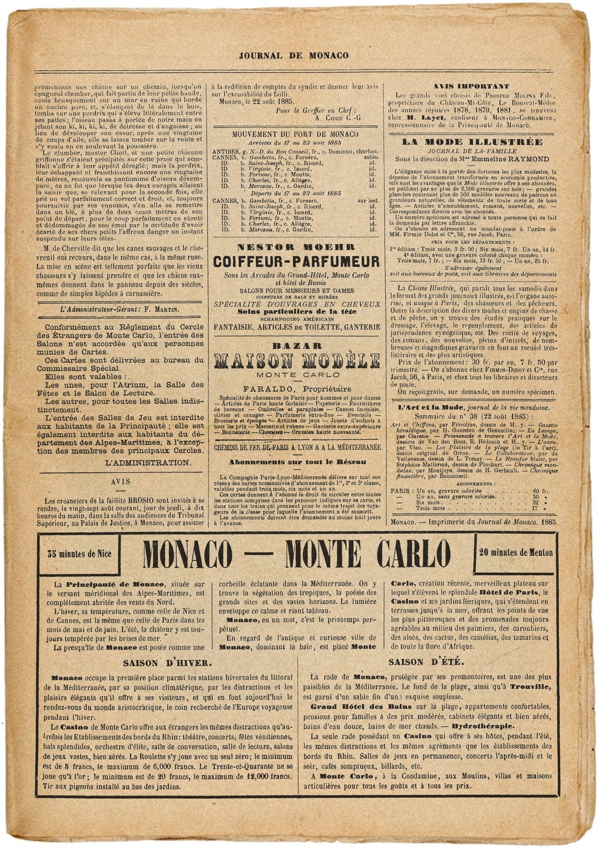Vintage newspaper page with text and advertisements of Moëhr